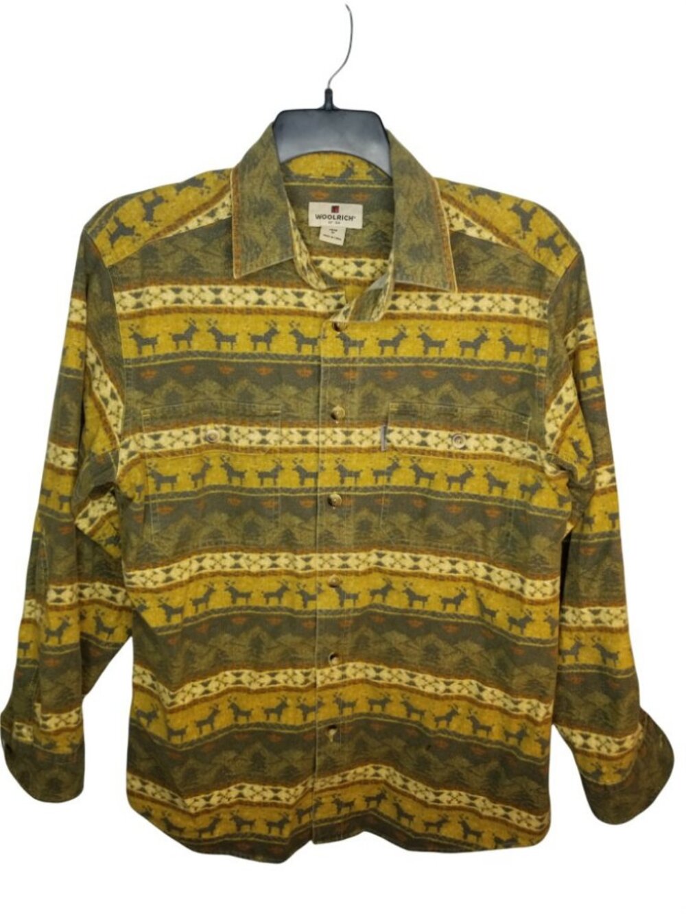 Woolrich Deer Blanket Stripe Western Wool Shirt Jacket Medium Long Sleeve